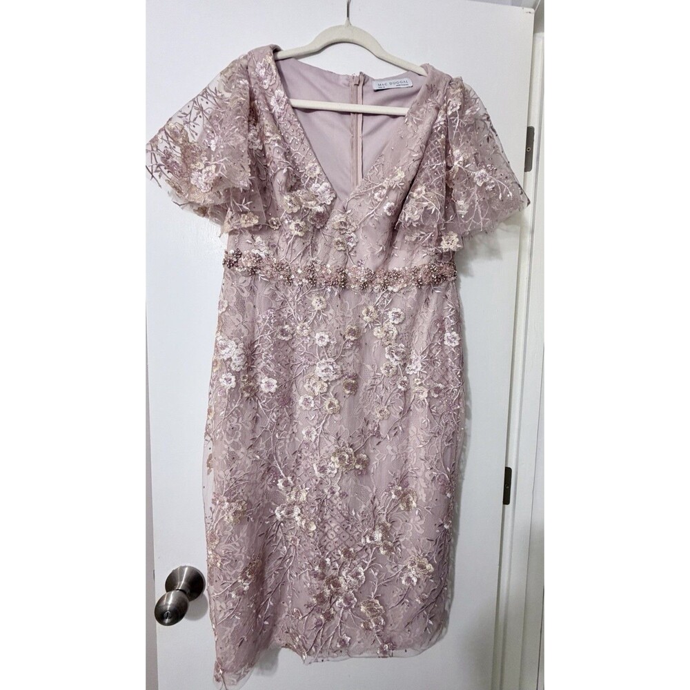 Mac Duggal Embellished Illusion Butterfly Sleeve Cocktail Dress Size 12 Pink